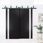 Planum 0040 Matte Black Double Barn Door with White Glass and Black Bypass Rail