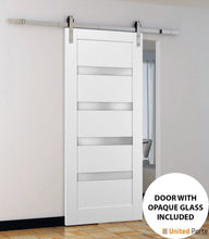 Load image into Gallery viewer, Quadro 4113 White Silk Barn Door with Frosted Glass and Stainless Rail