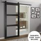 Lucia 2555 Matte Black Barn Door with 3 Lites Clear Glass and Black Rail