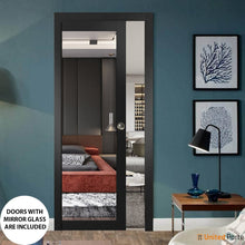 Load image into Gallery viewer, Lucia 1299 Matte Black Barn Door Slab with Mirror Glass