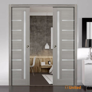 Quadro 4088 Grey Ash Barn Door Slab with Frosted Glass