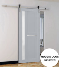 Load image into Gallery viewer, Veregio 7288 Matte Grey Barn Door with Frosted Glass and Silver Finish Rail