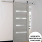 Quadro 4113 Grey Ash Barn Door with Frosted Glass and Silver Finish Rail