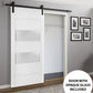 Lucia 4010 White Silk Barn Door with 2 Lites Frosted Glass and Black Rail