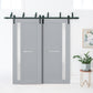 Veregio 7288 Matte Grey Double Barn Door with Frosted Glass and Black Bypass Rail
