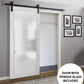 Planum 2102 White Barn Door with Frosted Glass and Black Rail
