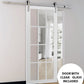 Felicia 3355 Matte White Barn Door with Clear Glass 12 lites and Stainless Rail