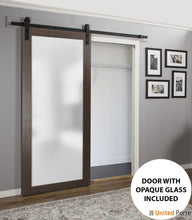 Load image into Gallery viewer, Planum 2102 Chocolate Ash Barn Door with Frosted Glass and Black Rail