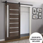 Quadro 4088 Chocolate Ash Barn Door with Frosted Glass and Black Rail