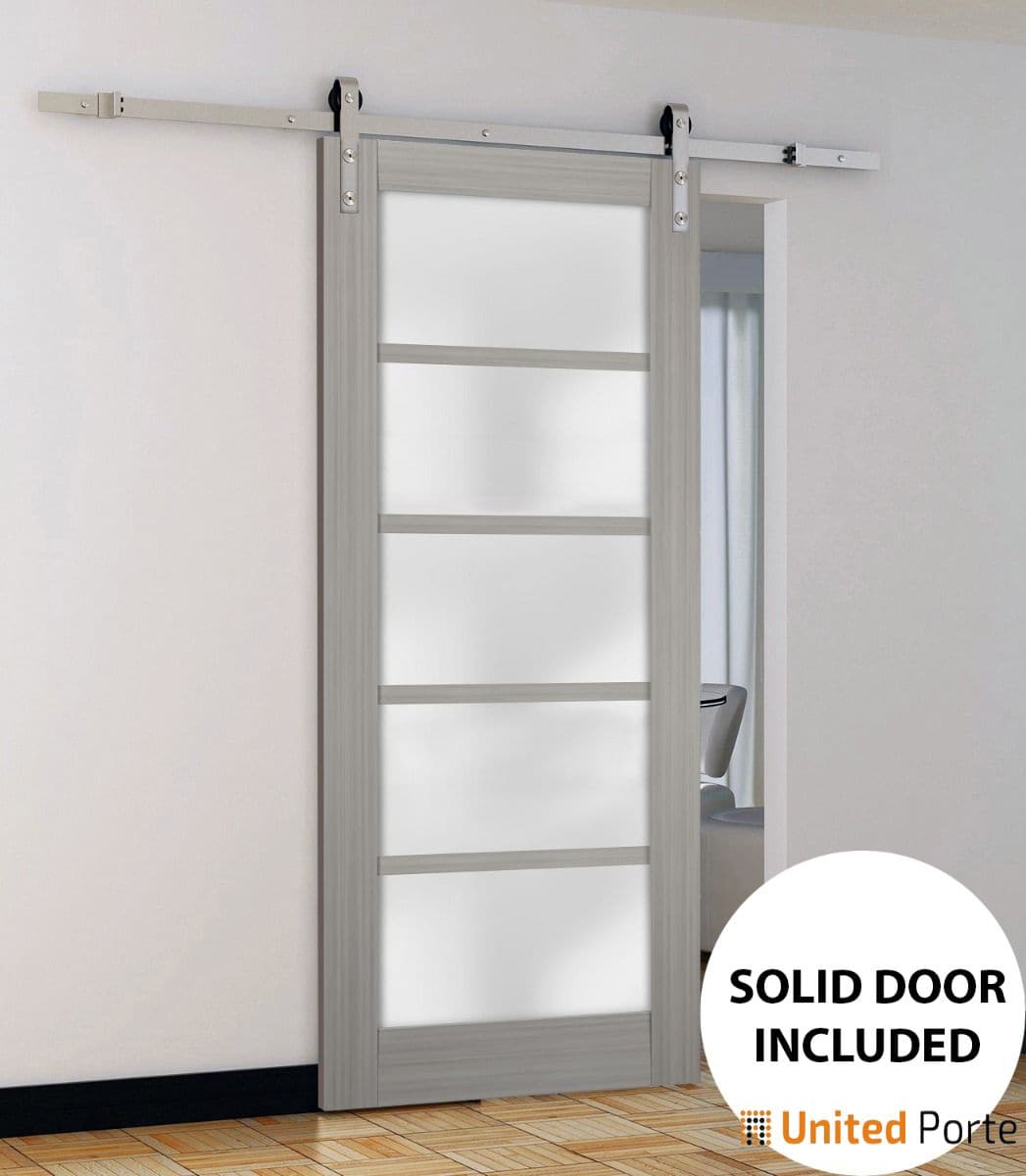 Quadro 4002 Cognac Oak Barn Door with Frosted Glass and Silver Rail